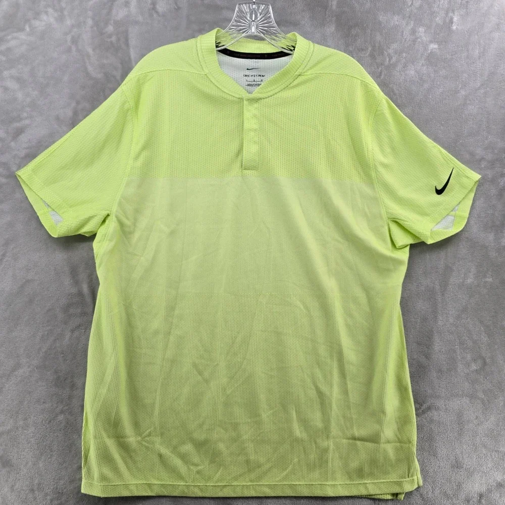 Nike Tiger Woods Collection Polo Mens Large Lime Green Dri-Fit ADV Golf Shirt